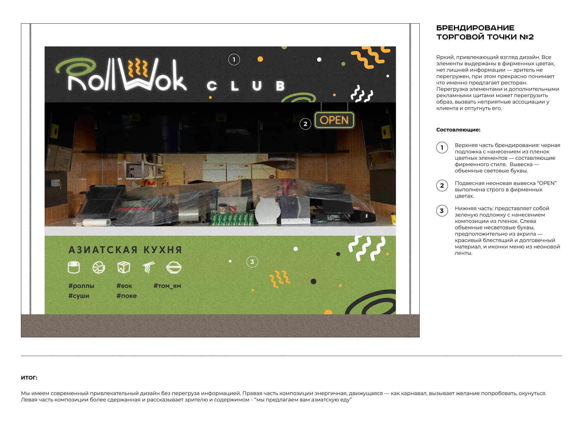 Брендирование торговых точек суши-бара «Roll Wok Club» в Тарусе